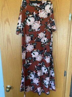 Stevie Hender Rust Maxi Dress with Blush Floral Print